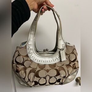 Coach Silver and Brown Shoulder Bag